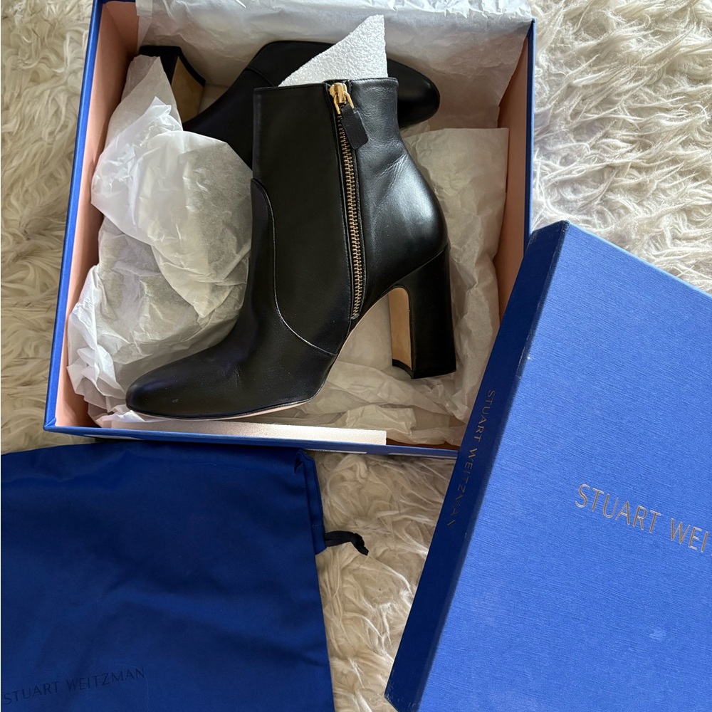 Stuart Weitzman Black Heeled Boots with Gold Zipper - *worn once - Picture 2 of 4